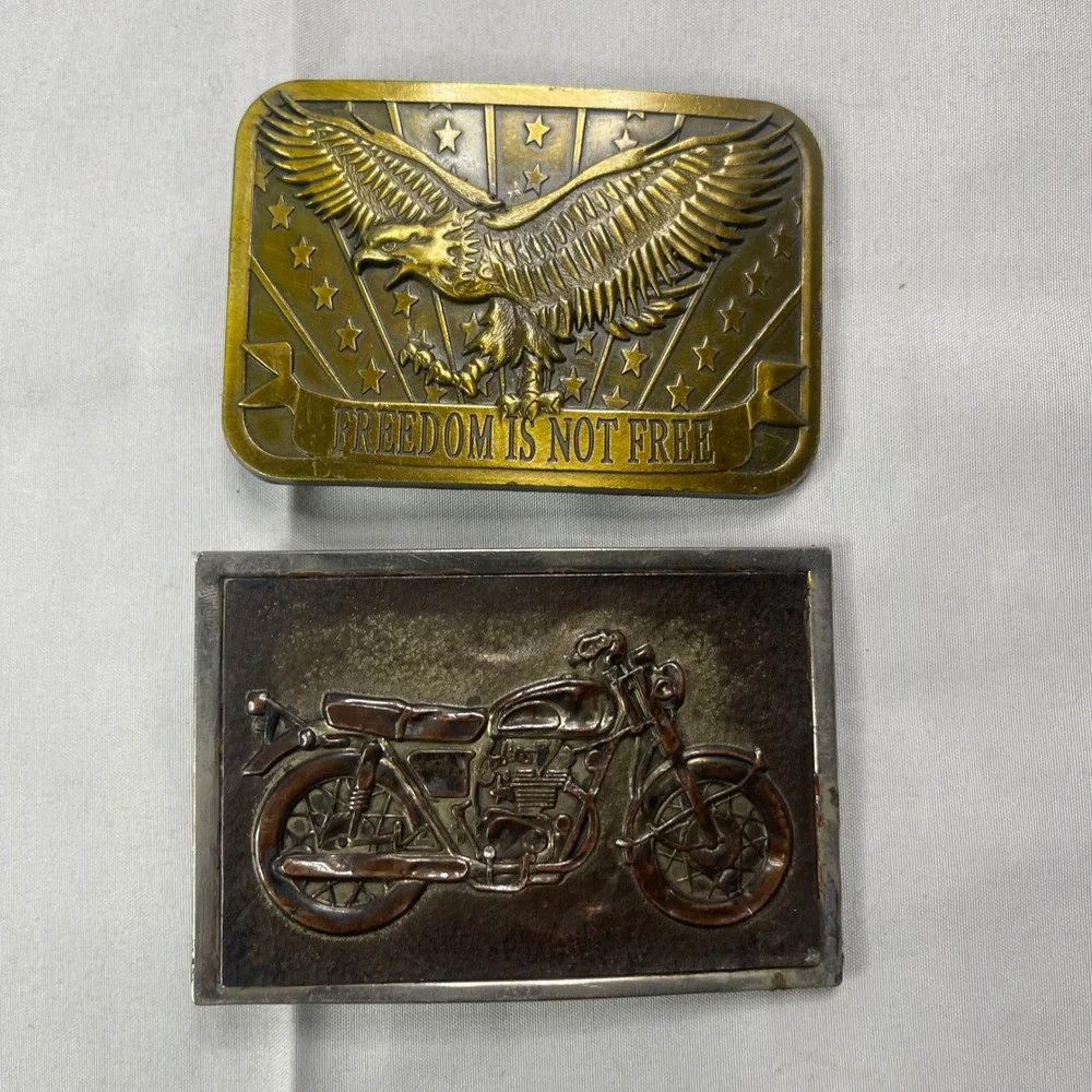 Vintage Belt Buckle Lot Freedom Is Not Free Eagle & Motorcycle Biker‎